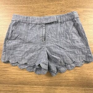 J.Crew Blue Chambray Scalloped Hem Shorts Cotton Size 8 Flat Front Preppy